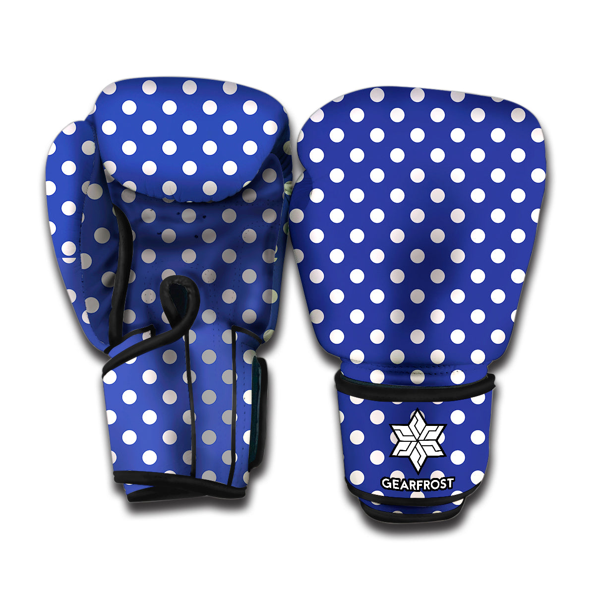 Blue And White Polka Dot Pattern Print Boxing Gloves