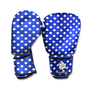 Blue And White Polka Dot Pattern Print Boxing Gloves