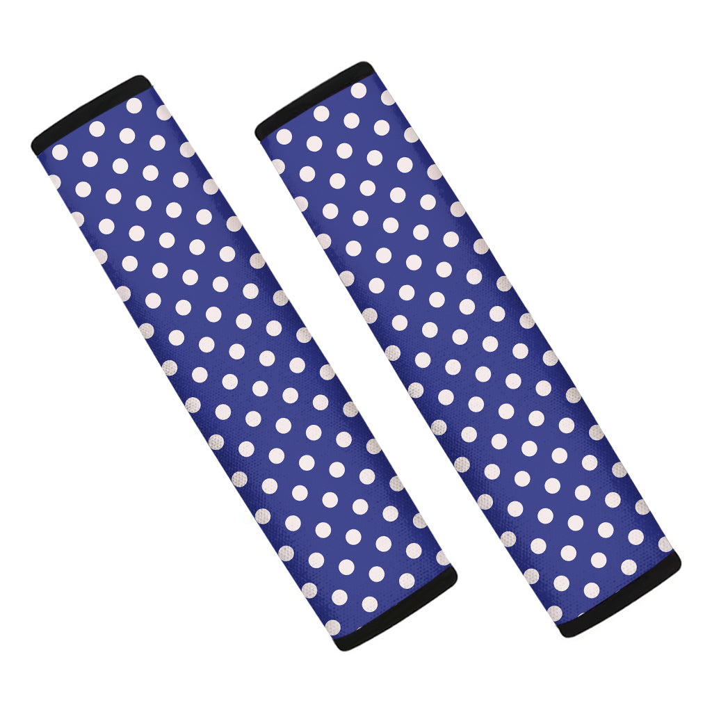 Blue And White Polka Dot Pattern Print Car Seat Belt Covers