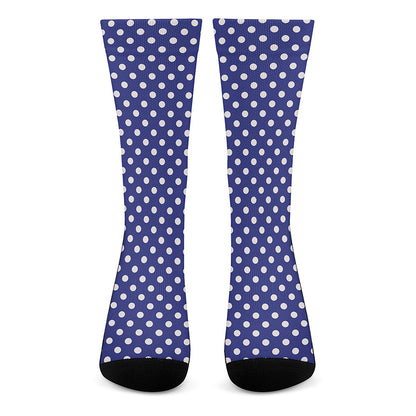 Blue And White Polka Dot Pattern Print Crew Socks