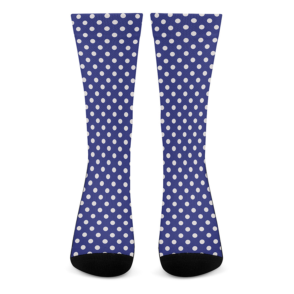 Blue And White Polka Dot Pattern Print Crew Socks