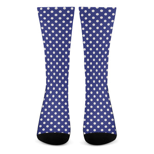 Blue And White Polka Dot Pattern Print Crew Socks