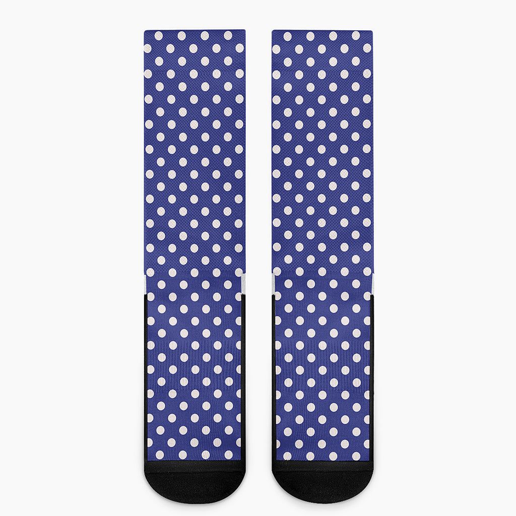 Blue And White Polka Dot Pattern Print Crew Socks