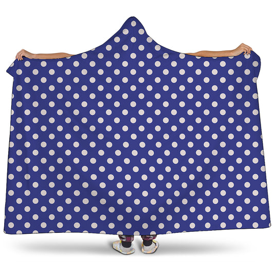 Blue And White Polka Dot Pattern Print Hooded Blanket