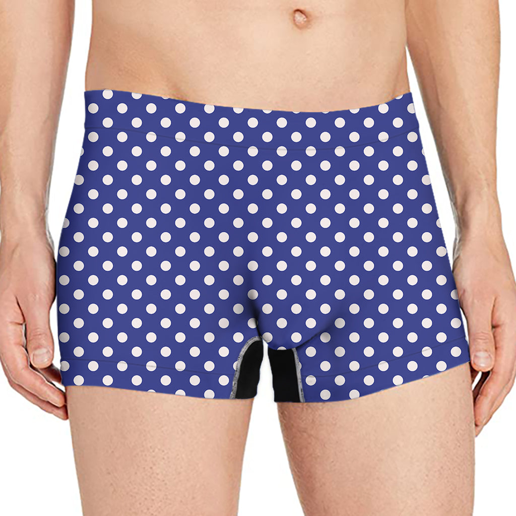 Blue And White Polka Dot Pattern Print Men's Boxer Briefs