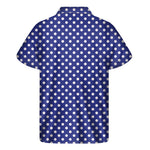 Blue And White Polka Dot Pattern Print Men's Short Sleeve Shirt