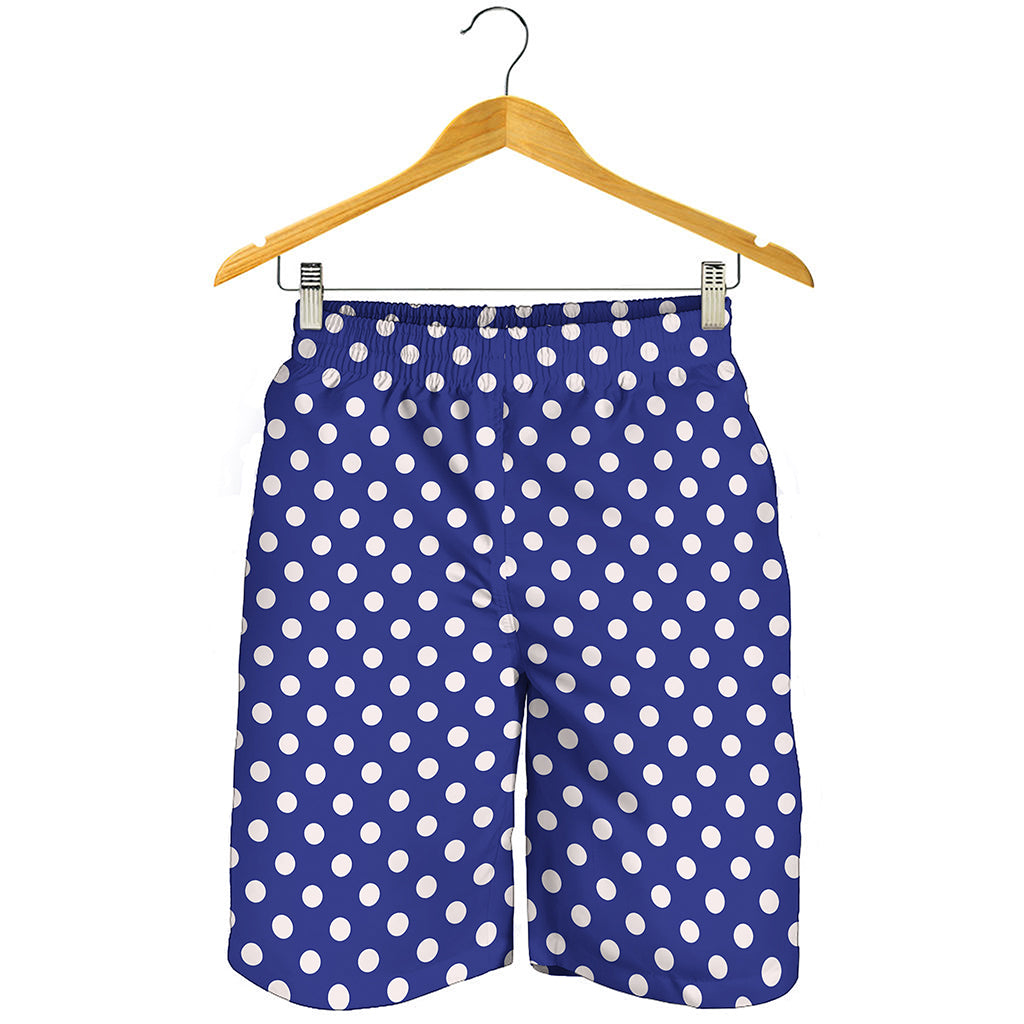 Blue And White Polka Dot Pattern Print Men's Shorts