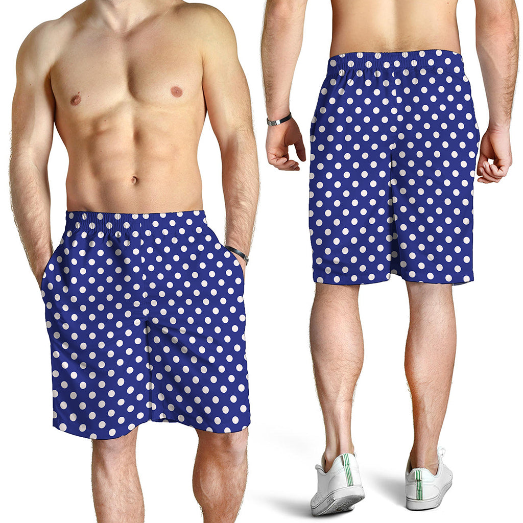 Blue And White Polka Dot Pattern Print Men's Shorts