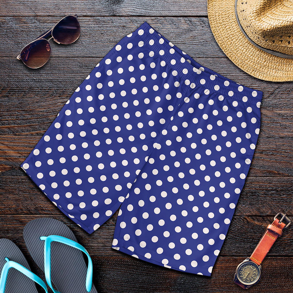 Blue And White Polka Dot Pattern Print Men's Shorts