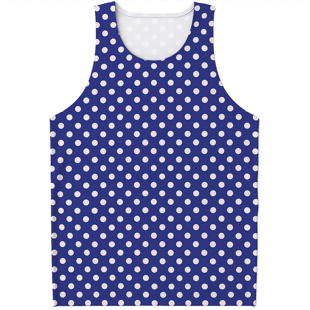 Blue And White Polka Dot Pattern Print Men's Tank Top