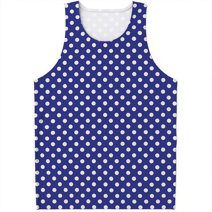 Blue And White Polka Dot Pattern Print Men's Tank Top