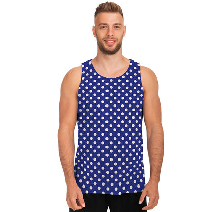 Blue And White Polka Dot Pattern Print Men's Tank Top
