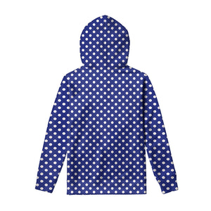 Blue And White Polka Dot Pattern Print Pullover Hoodie