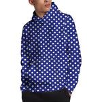 Blue And White Polka Dot Pattern Print Pullover Hoodie