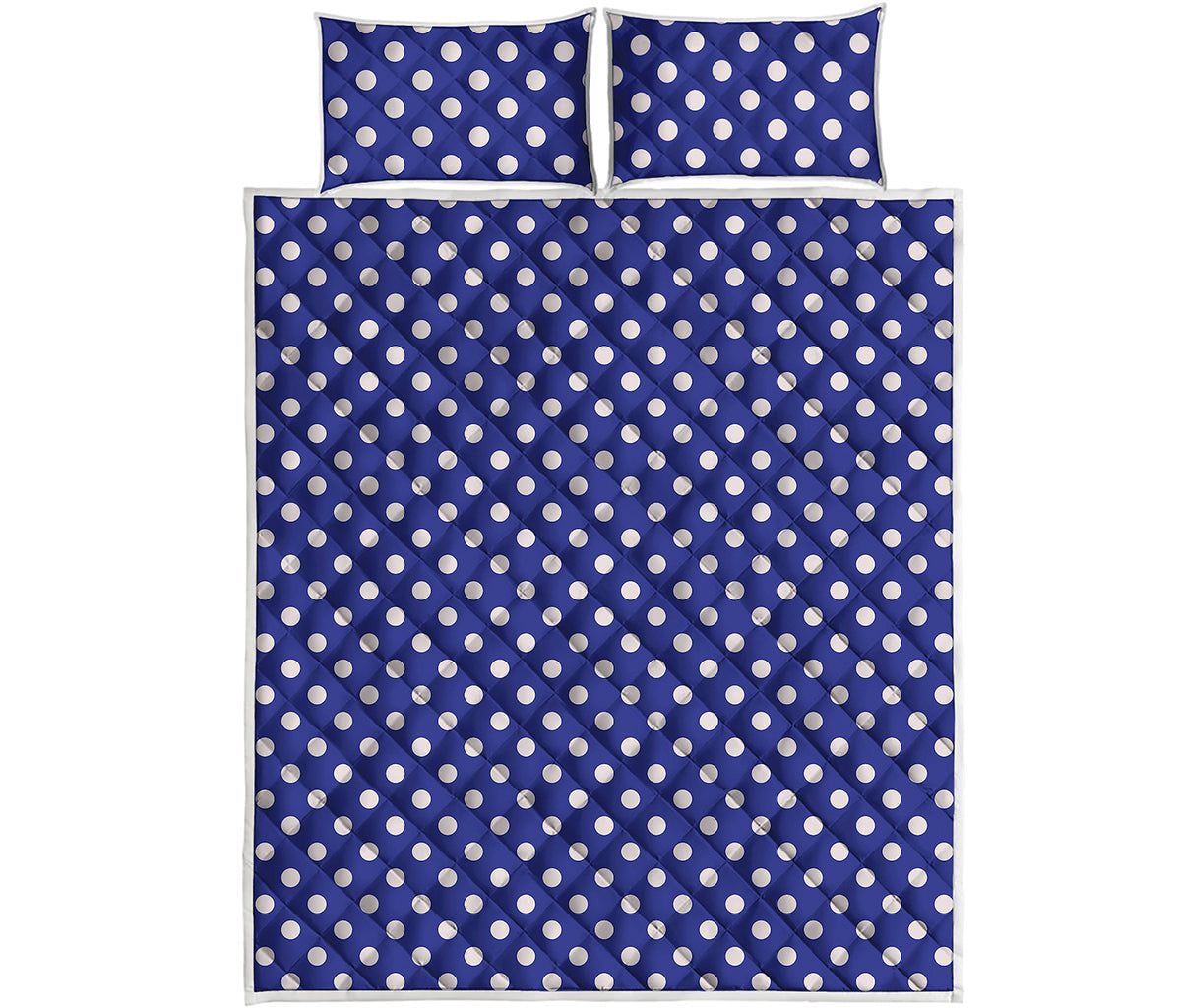 Blue And White Polka Dot Pattern Print Quilt Bed Set