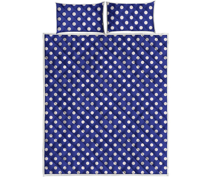 Blue And White Polka Dot Pattern Print Quilt Bed Set