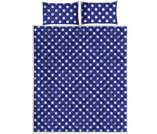 Blue And White Polka Dot Pattern Print Quilt Bed Set