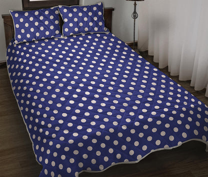 Blue And White Polka Dot Pattern Print Quilt Bed Set