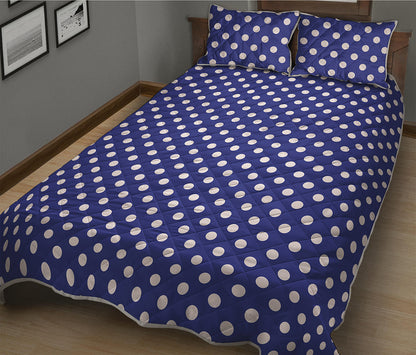 Blue And White Polka Dot Pattern Print Quilt Bed Set