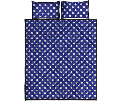 Blue And White Polka Dot Pattern Print Quilt Bed Set