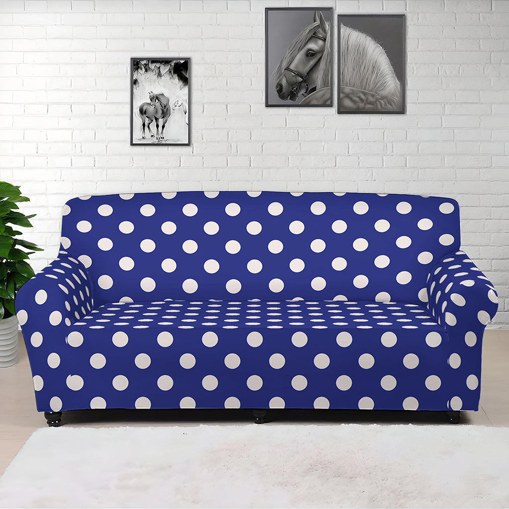 Blue And White Polka Dot Pattern Print Sofa Cover
