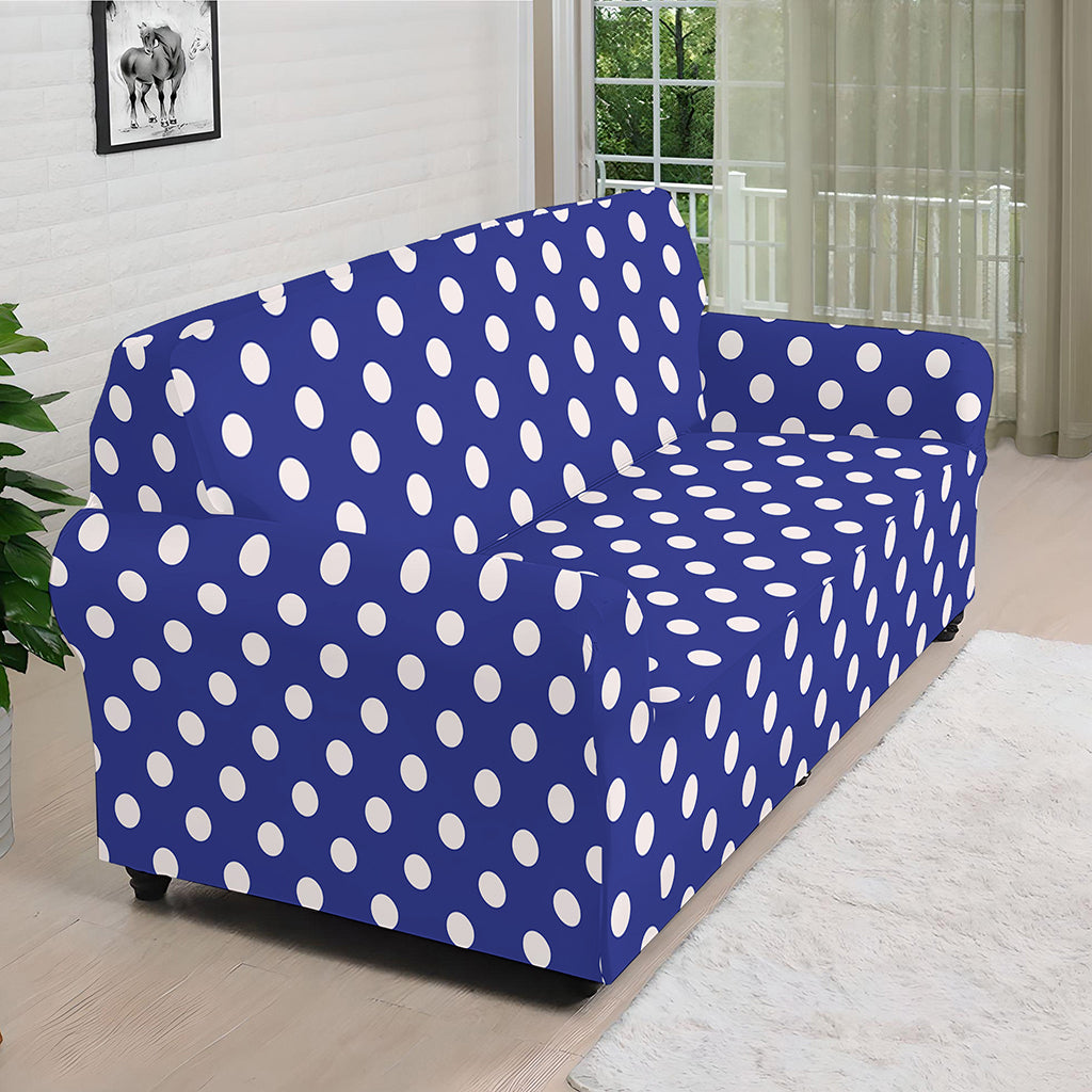 Blue And White Polka Dot Pattern Print Sofa Cover