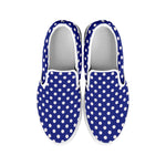 Blue And White Polka Dot Pattern Print White Slip On Shoes