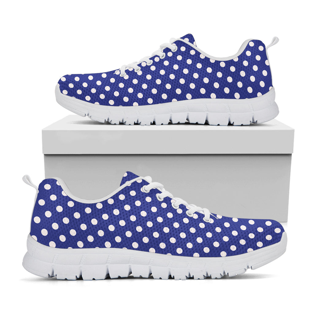 Blue And White Polka Dot Pattern Print White Sneakers