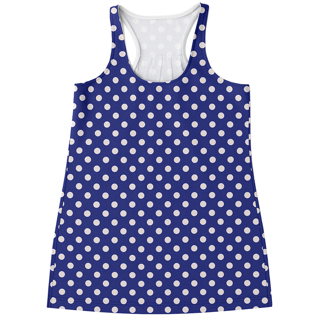 Blue And White Polka Dot Pattern Print Women's Racerback Tank Top