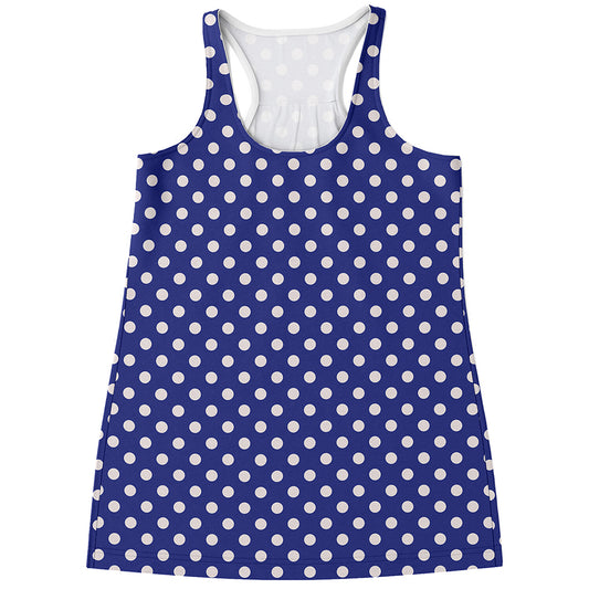 Blue And White Polka Dot Pattern Print Women's Racerback Tank Top