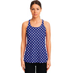 Blue And White Polka Dot Pattern Print Women's Racerback Tank Top