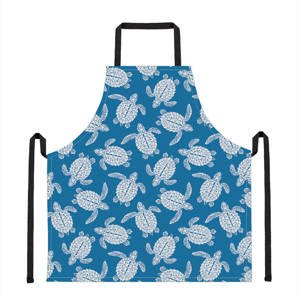 Blue And White Sea Turtle Pattern Print Apron