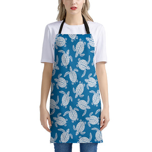 Blue And White Sea Turtle Pattern Print Apron