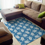 Blue And White Sea Turtle Pattern Print Area Rug