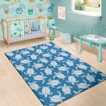 Blue And White Sea Turtle Pattern Print Area Rug