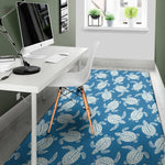 Blue And White Sea Turtle Pattern Print Area Rug