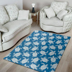 Blue And White Sea Turtle Pattern Print Area Rug