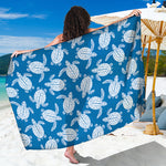 Blue And White Sea Turtle Pattern Print Beach Sarong Wrap