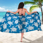 Blue And White Sea Turtle Pattern Print Beach Sarong Wrap