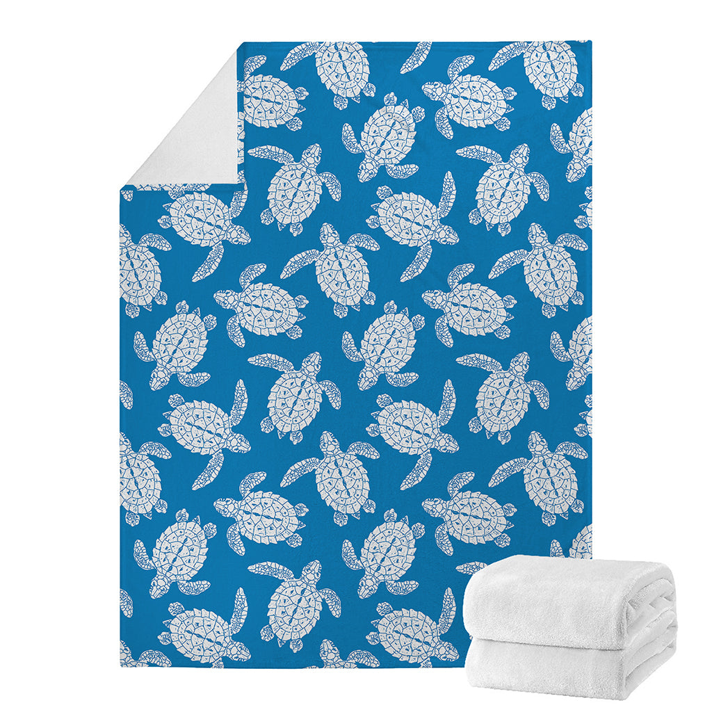 Blue And White Sea Turtle Pattern Print Blanket