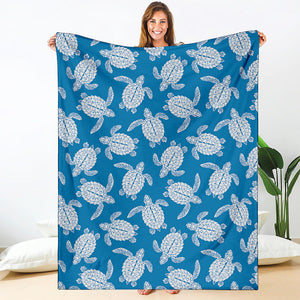 Blue And White Sea Turtle Pattern Print Blanket