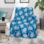 Blue And White Sea Turtle Pattern Print Blanket