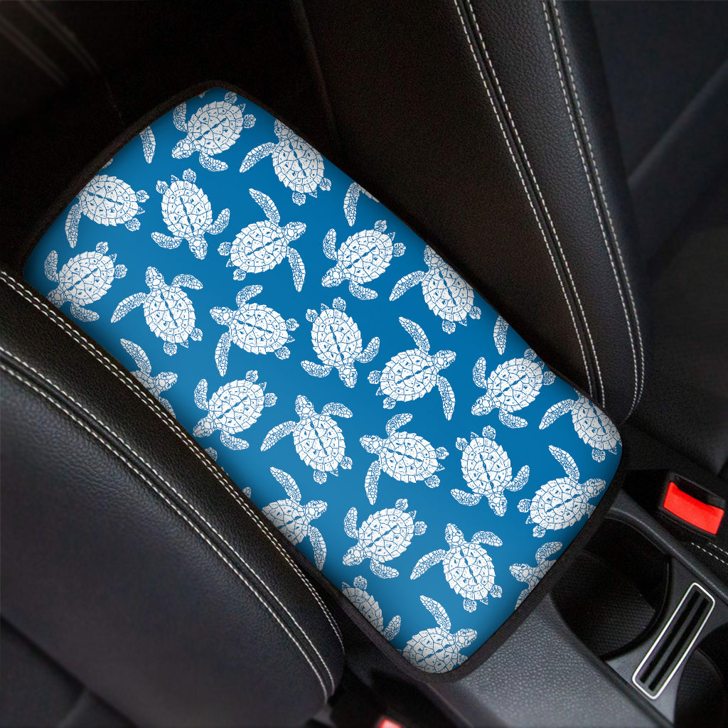 Blue And White Sea Turtle Pattern Print Car Center Console Cover