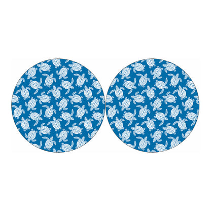 Blue And White Sea Turtle Pattern Print Car Coasters