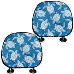 Blue And White Sea Turtle Pattern Print Car Headrest Covers