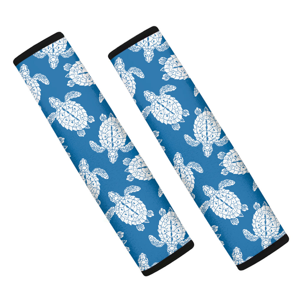 Blue And White Sea Turtle Pattern Print Car Seat Belt Covers