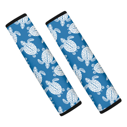 Blue And White Sea Turtle Pattern Print Car Seat Belt Covers