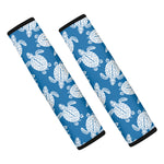 Blue And White Sea Turtle Pattern Print Car Seat Belt Covers