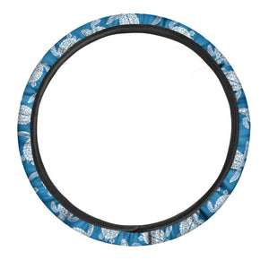 Blue And White Sea Turtle Pattern Print Car Steering Wheel Cover