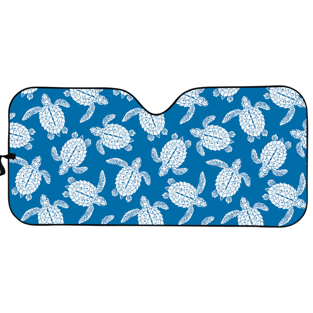 Blue And White Sea Turtle Pattern Print Car Sun Shade